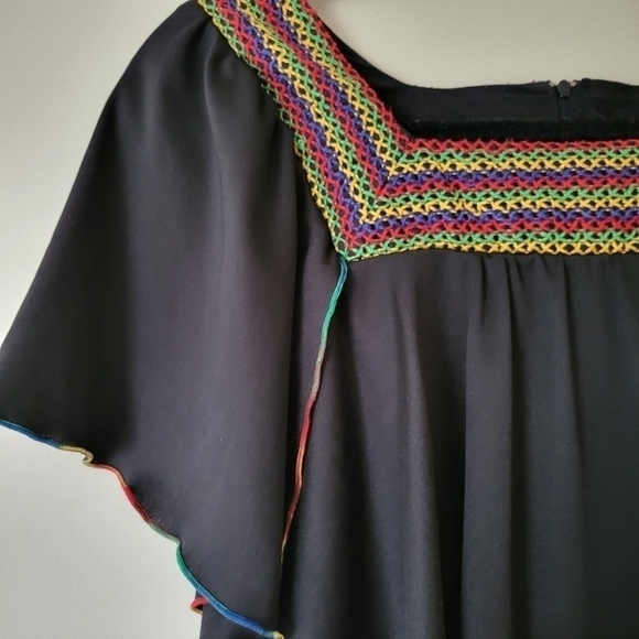 VINTAGE 70s rainbow crochet trim wide leg disco cape top jumpsuit - Picture 5 of 10